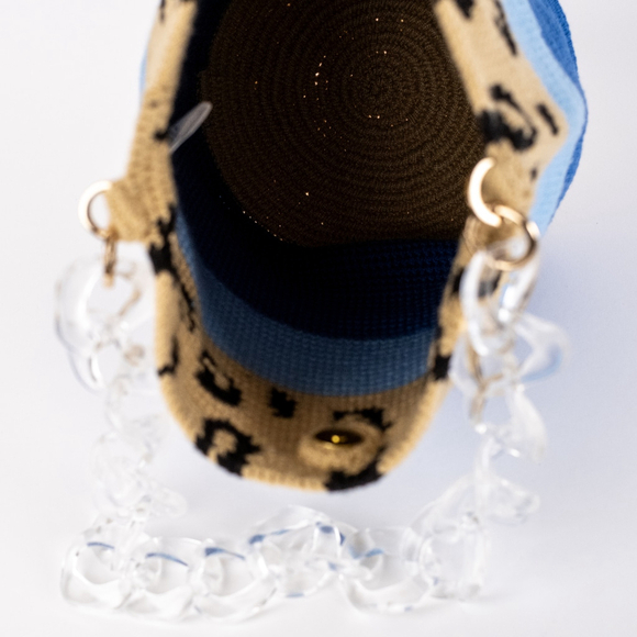 SORAYA HENNESSY Blue Beige Leopard Midi Bucket Bag Women's $250 Retail - Picture 10 of 10